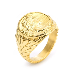Vintage Roman Empire Caesar coin signet ring in gold-plated stainless steel for men