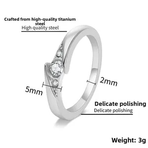 Detail view of 5mm titanium steel ring with sparkling crystals and silver finish