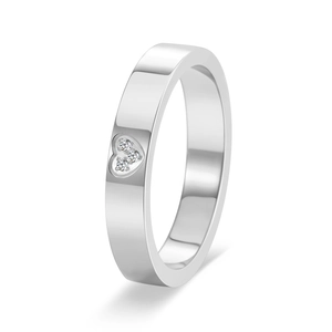 Minimalist 18K white gold heart ring with three inset diamonds for engagement gift