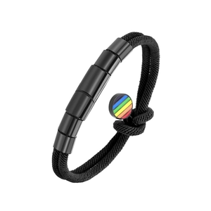 Bracelet minimaliste en corde milanaise noire avec fermoir arc-en-ciel et perles métal
