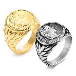 Vintage Roman Empire Caesar coin rings in gold and silver finish for men with relief
