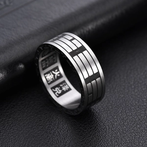 Vintage Chinese Tai Chi Bagua ring in stainless steel with I-Ching symbols and engraving