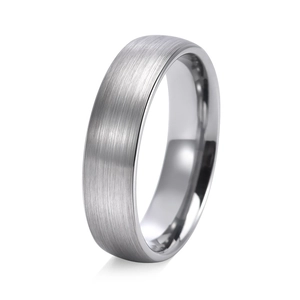 Brushed silver tungsten steel ring with polished inner surface and minimalist design