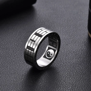 Vintage Chinese Tai Chi Yin Yang stainless steel ring with Bagua patterns for men
