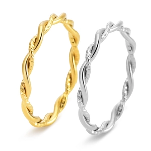 Minimalist double layer twisted rope ring set in gold and silver finish with textured facets