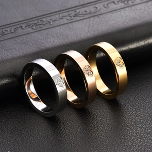 Three minimalist 18K gold plated heart rings with diamonds in silver rose gold and gold
