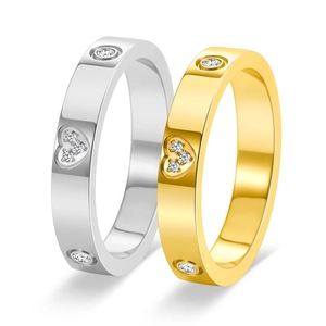 Bagues cœur et rond en plaqué or 18 carats avec diamants pour couples et fiançailles