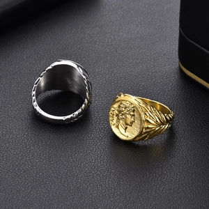 Retro Julius Caesar coin signet ring in gold and silver finish titanium steel