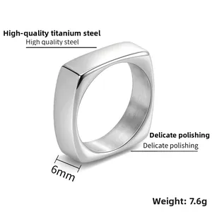 Detailed macro view showing the 6mm width and 7.6g weight of this square titanium steel ring