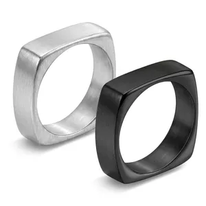 Minimalist Square Titanium Steel Ring For Men Women Plain Geometric Finger Ring Band High Quality Steel Jewelry Simple Polished Band