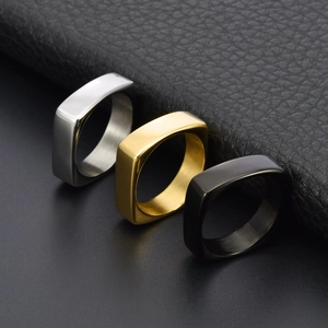 6mm square titanium steel rings set in silver, gold, and black colors for men and women