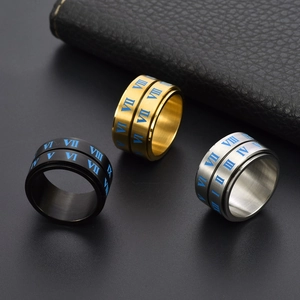 Men titanium steel spinner ring set with luminous Roman numerals in black gold silver