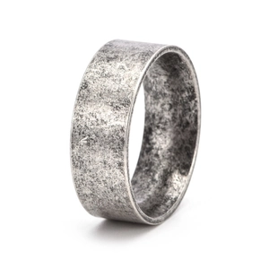Industrial vintage style wide titanium steel ring with textured distressed finish for men