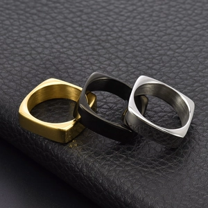 Minimalist square geometric stainless steel rings in gold, silver, and black finish
