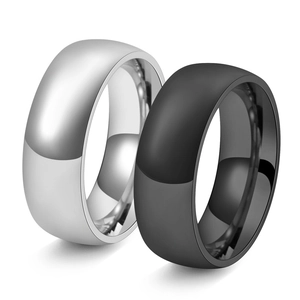 Detalle de anillos de 8mm en acero inoxidable plateado pulido y negro mate de domo