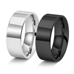 Polished titanium steel minimalist rings in silver and black colors for men and women