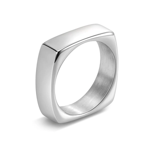 Polished silver 6mm square minimalist ring made of titanium steel for men and women