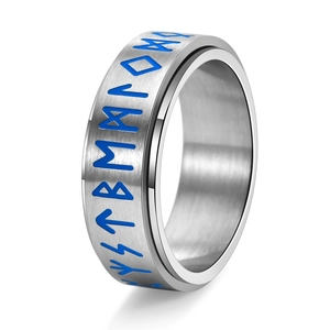 Norse Viking Rune Stainless Steel Spinner Ring Glow In The Dark Rotatable Stress Relief Finger Band Jewelry For Men Women