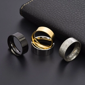 Polished titanium steel band rings in gold, silver and black finishes for men