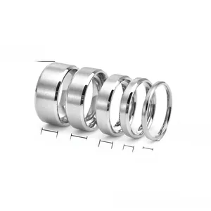 Detailed comparison of titanium steel rings in five widths from 2mm to 10mm with brushed finish