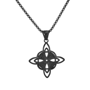 Black Viking Triquetra pendant necklace in stainless steel on white background