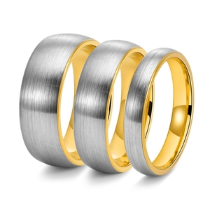 Tungsten Steel Brushed Ring Gold Silver Two Tone Simple Couple Band Minimalist Polished Edge Comfort Fit Band Ring Jewelry