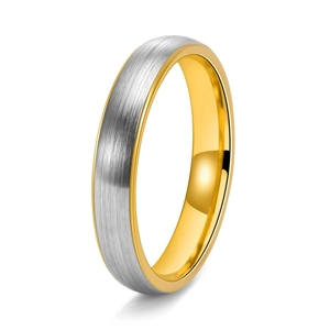Minimalist brushed tungsten steel ring with silver exterior and gold inner polished finish
