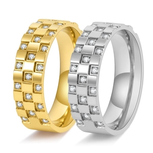 Bagues mixtes en acier titane plaqué or 18K et argent avec incrustation de zircon