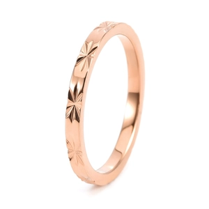 Star pattern rose gold stackable titanium steel ring with minimalist slim band design