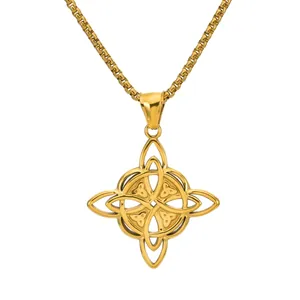 Stainless Steel Viking Celtic Knot Pendant Necklace For Men Punk Nordic Hollow Geometric Triquetra Jewelry Amulet Gift