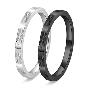 Star pattern engraved titanium steel rings in silver and black finish for men and women