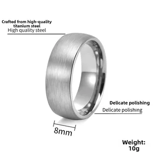 Detailed macro view of 8mm titanium steel ring featuring brushed surface and polished interior