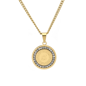Titanium Steel Allah Arabic Calligraphy Pendant Necklace Rhinestone Encrusted Round Religious Jewelry For Men Women Gift
