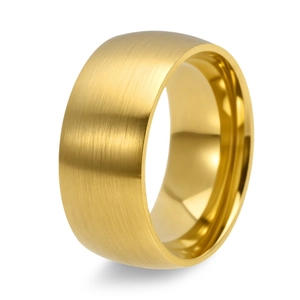 Macro shot of gold titanium ring showing brushed matte finish and polished inner band
