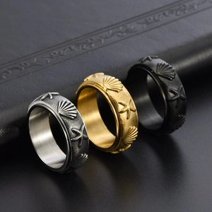 Marine theme rotating rings set featuring 3D starfish and shell embossed patterns