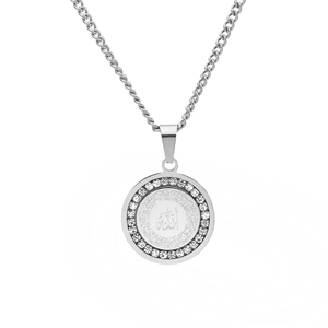 Silver Allah round pendant necklace with cubic zirconia and Cuban chain in 18K gold plated