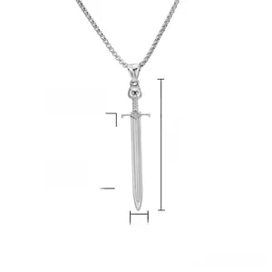 Detail of gothic sword pendant with skull handle showing 66mm height and 15mm width