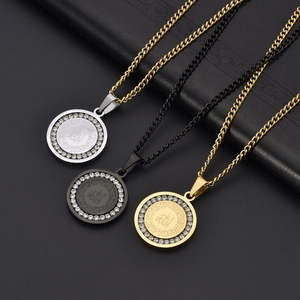 Allah pendant necklace set with 18K gold plating and sparkling zircons for men and women