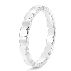 Polished silver eternity ring featuring continuous 3D heart-shaped links for women