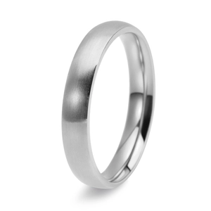 Macro shot of silver titanium steel ring featuring brushed surface and polished inner band