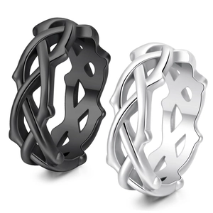 Thorn branch style rings in black matte and polished silver stainless steel