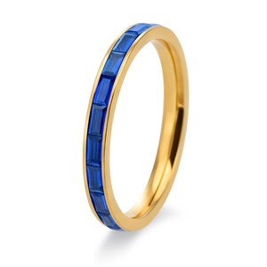 Minimalist 18K gold plated titanium steel ring with baguette-cut blue zircon stones