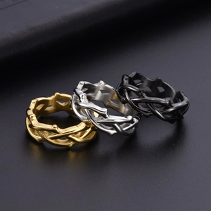 Thorn vine titanium steel rings in gold, silver, and black finish with punk hollow design