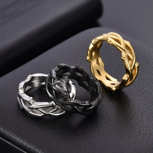 Thorn vine twisted titanium steel rings set in gold, silver, and black finishes