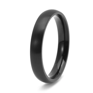 Macro shot of 8mm black brushed matte finish stainless steel ring with rounded edges