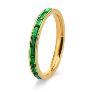 Minimalist 18K gold plated ring with channel set rectangular green crystals for women