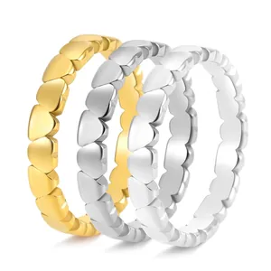 Minimalist Titanium Steel Heart Eternity Ring For Women 18K Gold Plated Polished Sweet Romantic Finger Ring Jewelry Gift