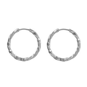 Orecchini a cerchio in acciaio inossidabile argento con elegante trama a spirale