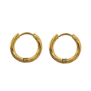 Elegant gold-tone stainless steel hoop earrings featuring a twisted rope texture design