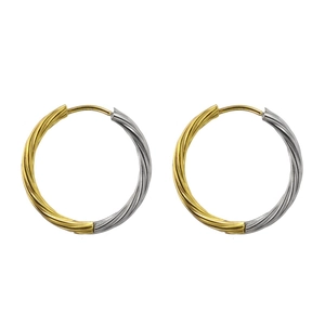 Two-tone gold and silver twisted hoop earrings in minimalist stainless steel design